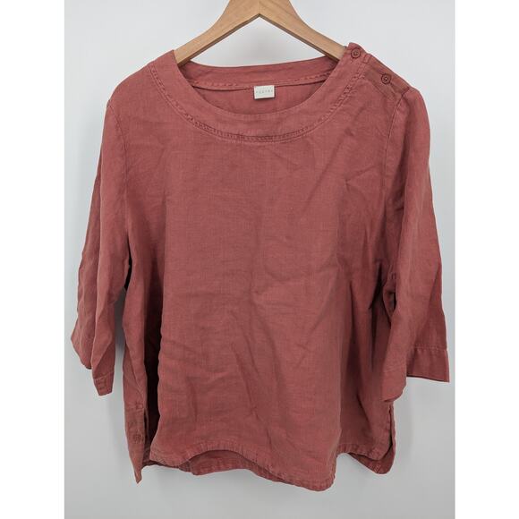 Poetry 100% Linen Size 16 UK 20 Top 3/4 Sleeve Soft Mahogany Vacation Minimalist - Picture 1 of 4